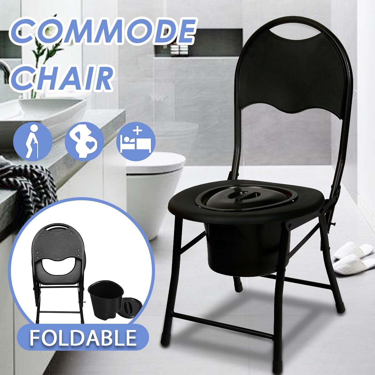 Portable Folding Potty Toilet Chair Convenient Commode Seat Shower Chair Bedside Bathroom No-slip Feet For Elderl Disabled Stool